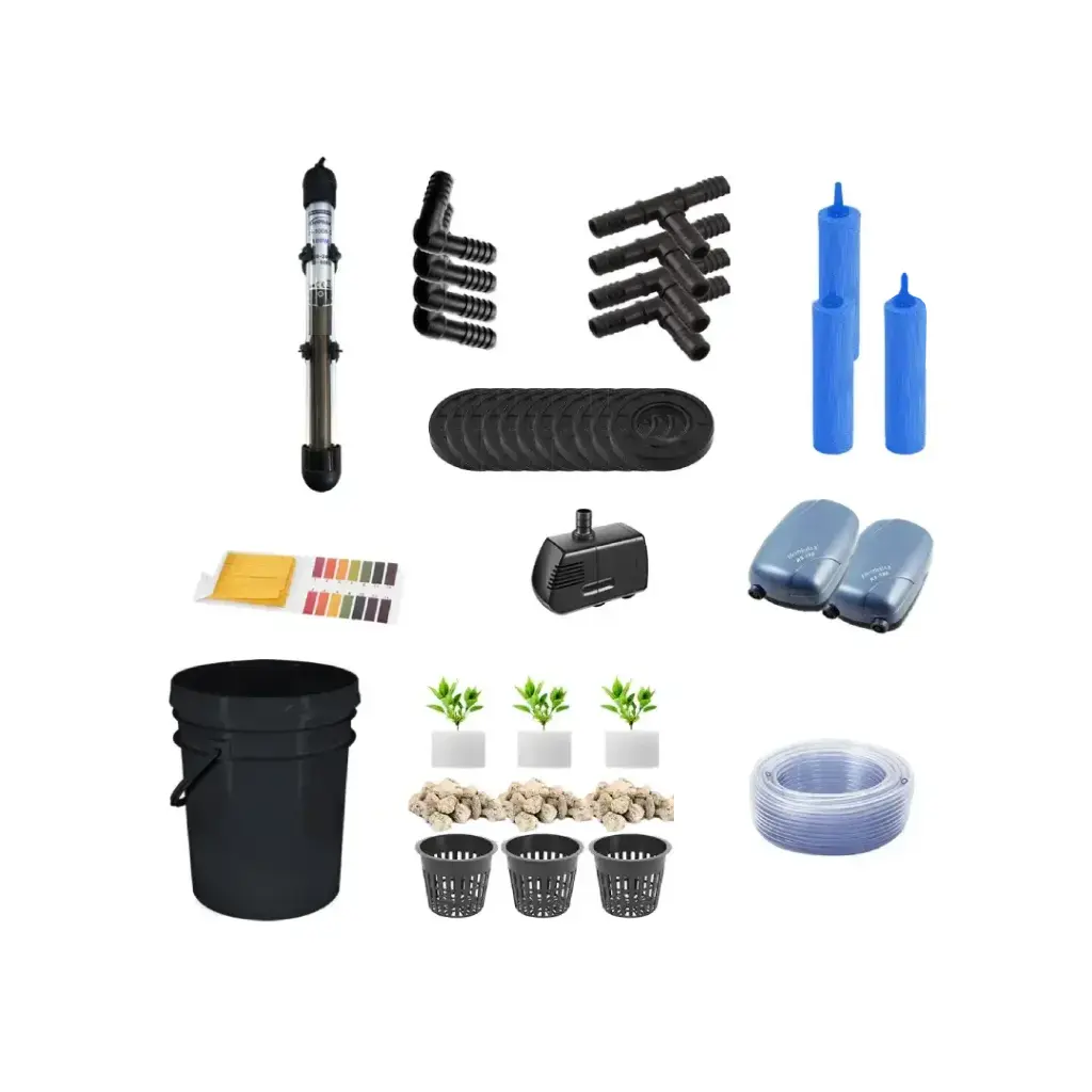 Grow Pot RDWC 20L Kit Sistema Hidropónico de 4 Cubos con Bombas de Aire, Macetas de Red y Depósito de Agua (1/2")